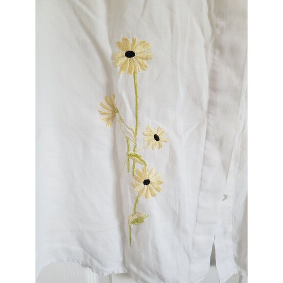 Richard Malcolm 2X Irish Linen White Sleeveless Button Front Shirt Yellow Daisy‎ - Picture 3 of 5